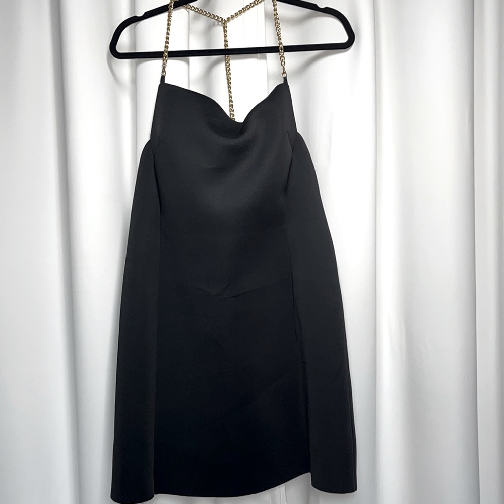 ASOS Black Evening Dress with gold chain straps size 14